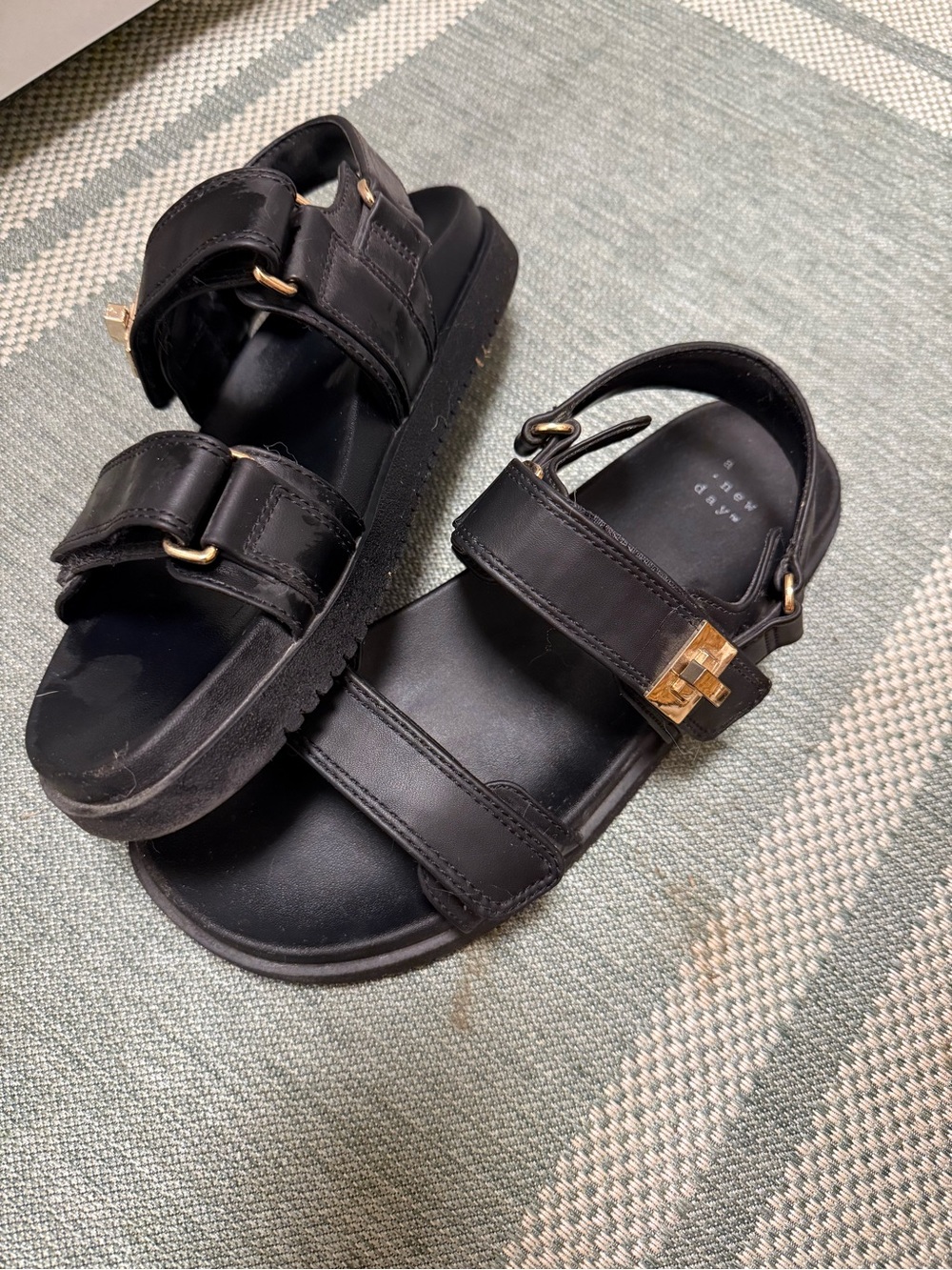 Kids Black Adjustable Strap Sandals
